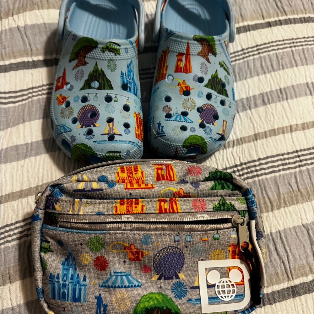 Disney park icons crocs & Matching Grey Crossbody Bag Set